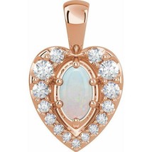 14k Rose Gold White Opal and Diamond Halo Style Pendant - £473.78 GBP