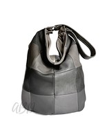Gray Patchwork Leather Hobo Bag: Handmade Shoulder Tote - $3,680.67 MXN