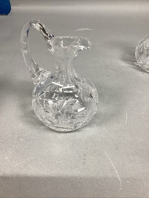 Set Of 2 Cut Glass Crystal Cruets Oil & Vinegar  W/ Stoppers Item image 5