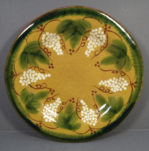 Pottery Plate Serving Gold &amp; Green Leaves White Grapes 7.5&quot; Candle Plate... - £7.68 GBP