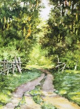 Summer Forest Landscape Painting Watercolor Road Trees Ukrainian Art Original - £78.63 GBP
