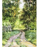 Summer Forest Landscape Painting Watercolor Road Trees Ukrainian Art Ori... - £78.18 GBP