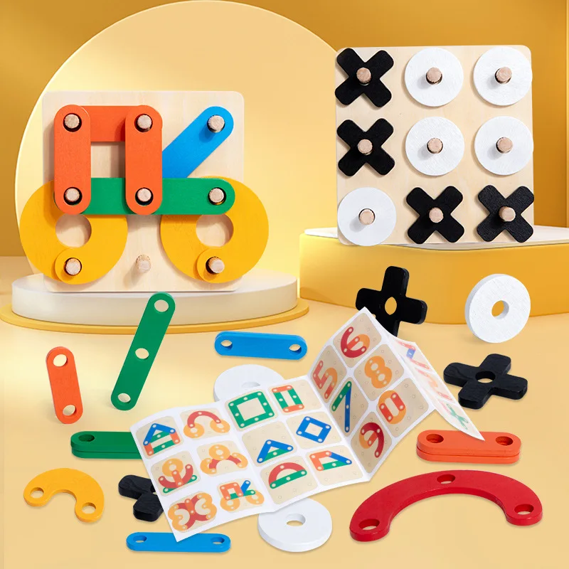 Two-in-one Wooden Pegboard Puzzle And Tic-tac-toe Game, Letter Number Shape - £31.44 GBP