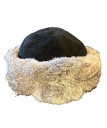 Surell Rabbit Fur Cuff Hat With Suede Crown Black and Heather Grey - $884.36 MXN