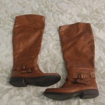 Bamboo Tall Cognac Tan Side Zip Size 9.5 / 10 Vegan Faux Leather Knee Boots - $40.00