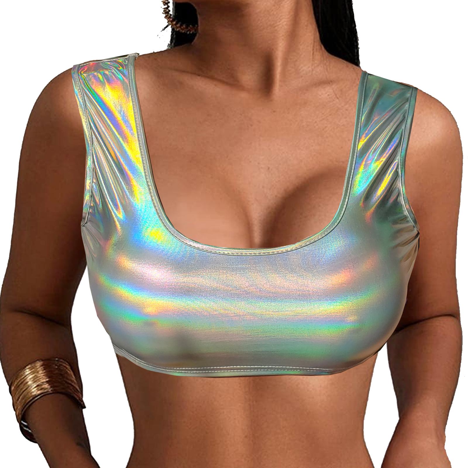 Summer Women Rave Clothing  Burning  Man Festival Holographic  Crop Tank Top