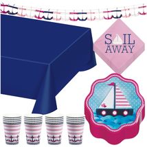 Nautical Girl Party Pack - Paper Plates, Napkins, Table Cover, Cups, and Banner  - £20.10 GBP