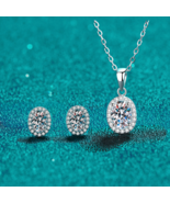 GRA Certified Oval Cut Halo 0.5 / 1 Carat Moissanite 3-Piece S925 Jewelr... - $3,165.41 MXN