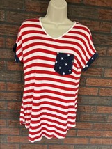 Red White Blue Patriotic T-Shirt Small Short Sleeve American Flag Pocket... - £6.07 GBP
