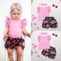 Boutique Flower Newborn Kids Baby Girls Top T-shirt Shorts Outfits Clothes USA - £11.18 GBP