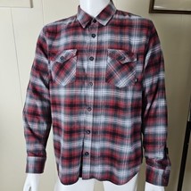 Vans Flannel Shirt Mens Large Red Gray Shadow Plaid Flap Pocket Long Sleeve - $22.06