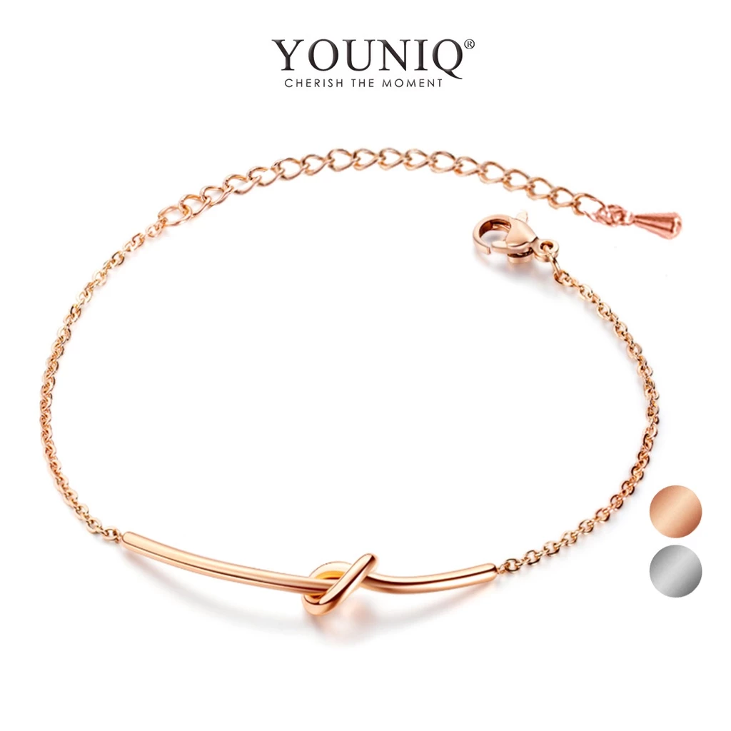 YOUNIQ KNOT Simple Knot 18K Rosegold Slim Titanium Steel Bracelet - $89.99