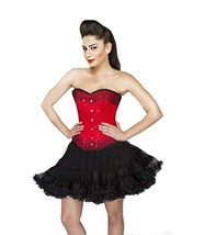 Red Satin Black Handmade Corset Sequin Halloween Costume Party Prom Overbust Top - £55.95 GBP