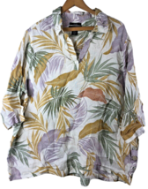 Tahari Size 2X 100% Linen Tunic Top Shirt Tropical Banana Palm Leaf Prin... - £59.61 GBP