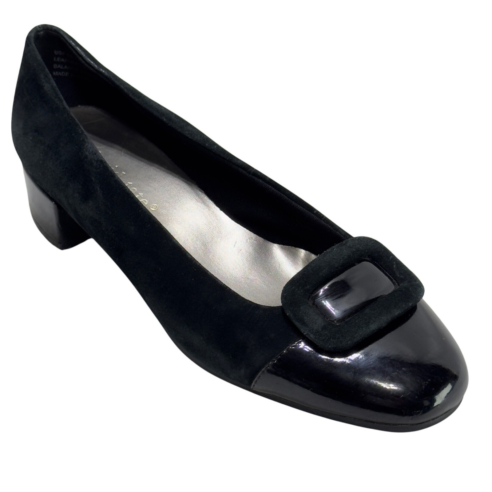DAVID TATE Shoes Black Suede/Patent Leather Low Heel Pumps Women’s Size 6W - £18.19 GBP