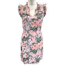 LOFT Floral Mini Dress Pink Size XS Ruffle Sleeve V-Neck Tie Waist Smock... - £15.53 GBP