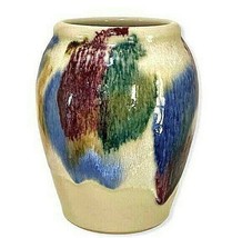 Vintage DK CLAY Art Pottery Vase 7&quot; Stanford NC Drip Glaze Blue Green Burgundy  - £20.90 GBP