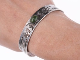 6 3/8&quot; 30&#39;s-40&#39;s Navajo Stamped silver and turquoise bracelet - £350.44 GBP