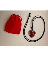 Red Heart Pendant Necklace Silver Fashion Retro Red Love 3D Black Cord New - $18.00