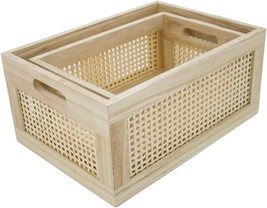 Desktop Storage Basket, Sundry Office Drawer Storage Box, Wood, Rectangle-B-Set2 - £33.62 GBP