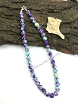 Natural purple sea sediment beads 8x8mm an-14 adjustable elastic necklace - £7.86 GBP