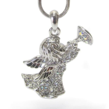 Crystal Angel Calling Pendant Necklace White Gold - £10.55 GBP