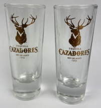 2 x Cazadores Tequila, Clear Glass Tall Shot Glasses Gold Lettering Buck... - $17.81