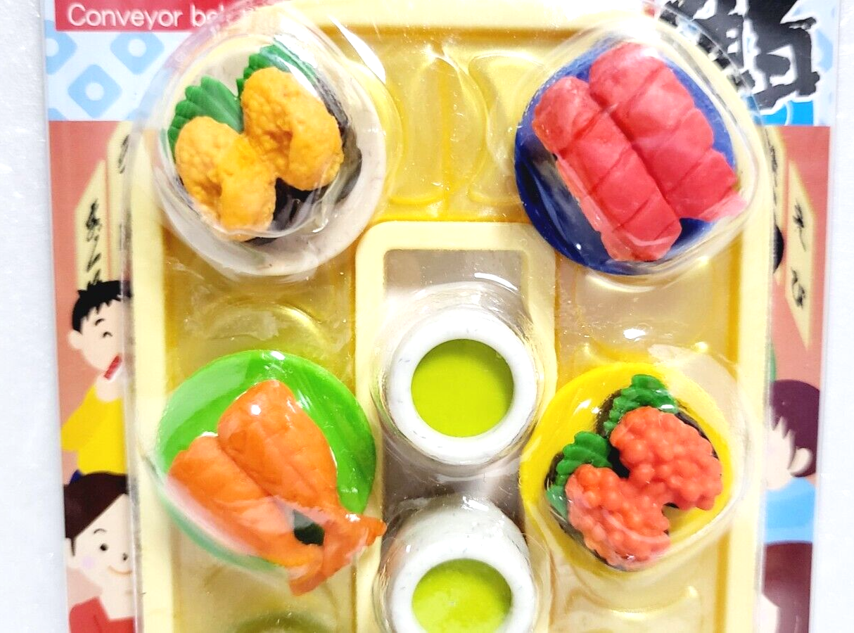 IWAKO Japanese Conveyor Belt Sushi Erasers - 6 Piece Novelty Eraser Set