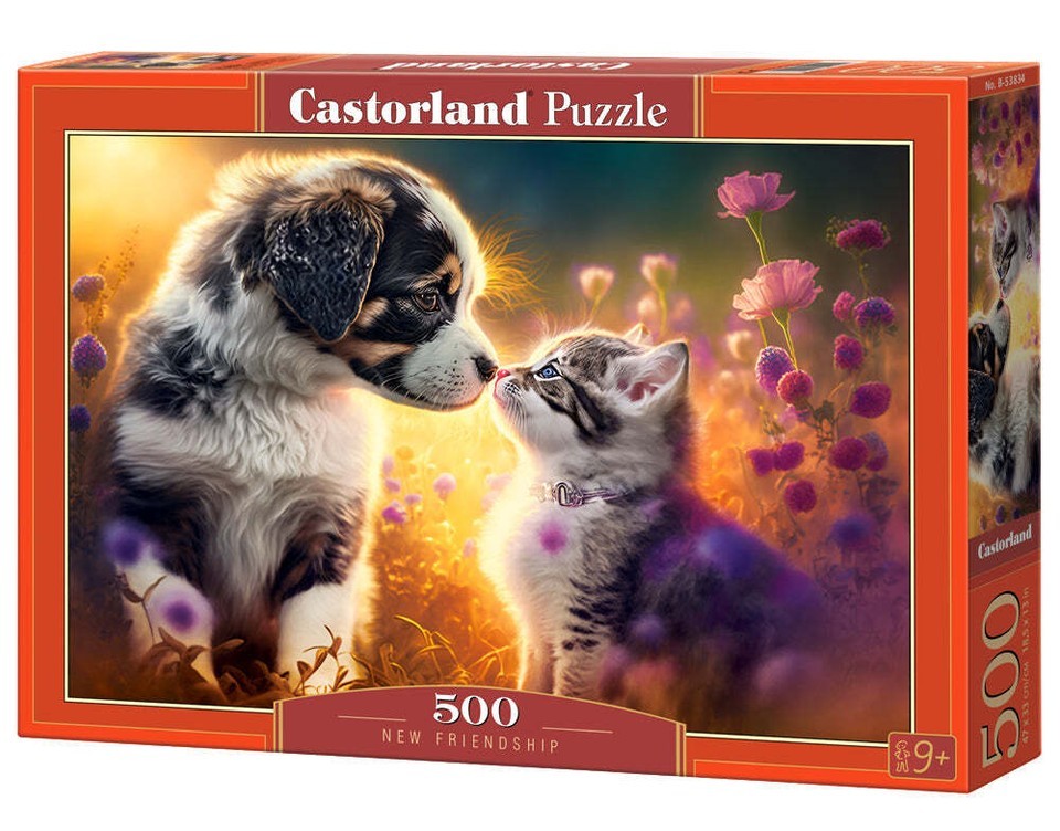 500 Piece Jigsaw Puzzle, New Friendship, Animal puzzle, Cat &amp; Dog, Puppy, - $33.74