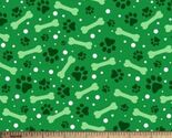 Cotton Paws and Bones Dogs Puppies Paw Prints Green Fabric Print by Yard... - $9.97
