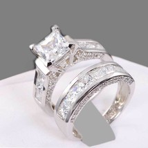 10mm Princess-Schliff Sterlingsilber Ehering Verlobungsring Set Valentinstag - $102.83