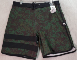 Hurley Swim Shorts Mens Size 31 Green Camo Print Pocket Stretch Logo Drawstring - £24.80 GBP