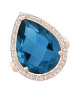 ANGARA 12.92 Ct London Blue Topaz Cocktail Ring with Diamond Halo in 14K... - $4,089.00