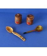 Dining/Home/Kitchen- 2 Vintage Wooden Accent Jars and 2 Wood Painted Spoons - €17,15 EUR