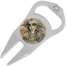 Dia De Los Muertos Girl Skull Golf Ball Marker Divot Repair Tool Bottle Opener - £9.30 GBP