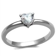 5mm Heart Cut Solitaire CZ Stainless Steel Engagement Promise Ring Sz 5-9 - £40.73 GBP