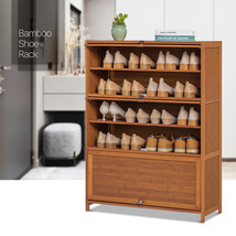 32"Entryway Bamboo [Magnetic Flip-Up Door] 6-Tier Shoe Organizer Storage Cabinet - £112.57 GBP