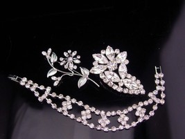 Dazzling rhinestone bracelet set / Vintage brooch / bridal jewelry / Wedding set - £59.95 GBP