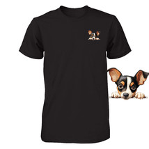 Funny Toy Fox Terrier Dog Peeking Pocket Tshirt Cute Puppy Dog Lover Tee Gift - $18.76+