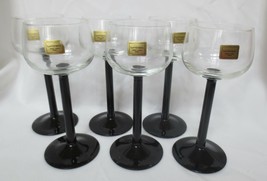 6 Vtg Luminarc Black Stem Rhine Wine Glasses France J.G Durand 6.5&quot; NWT - £48.25 GBP
