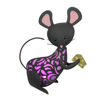 Adorable Mouse Eating Cheese Metal LED Solar Garden Statue Accent Light - £39.41 GBP