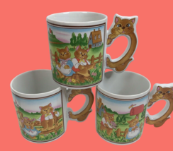 Vintage Lot Cat Handle Coffee Mug Tea Cup Farnhouse Country Kitty Flowers - £31.65 GBP