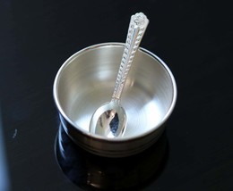 999 fine silver handmade small baby bowl and spoon set, silver tumbler, sv47 - £63.30 GBP