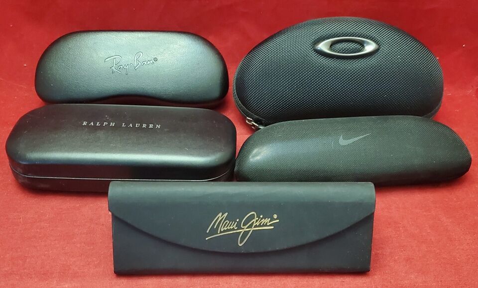 Primary image for Lot of 5 Black Glasses Hard Cases - Ray Ban Oakley Nike Maui Jim Ralph Lauren