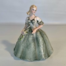 Lefton Japan Southern Belle Lady Figurine Planter Vase Green Dress Roses #2587 - £14.95 GBP