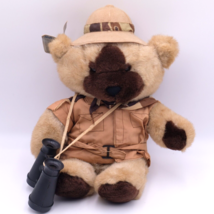 Matel Emotions Brown Teddy Bear Safari Ranger Vest Binoculars Camo Vintage 14&quot; - $29.69