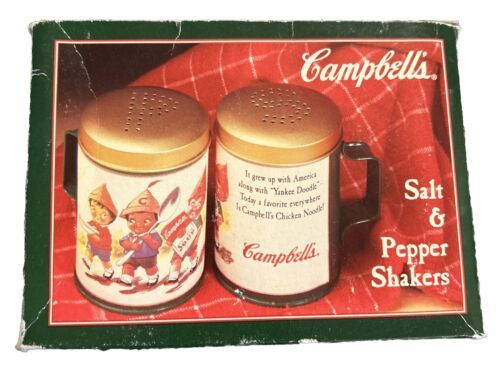 1995 Campbell Soup Company Salt and Pepper Metal Shakers With Original Box - £16.97 GBP