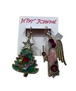 Betsey Johnson Earrings Christmas Angel Tree Mismatch Drop Dangle Colorful - $23.35