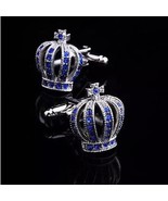2Ct Round Lab Created Blue Sapphire Wedding Mens Cufflinks 14k White Gol... - $333.62 CAD