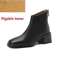 Retro Style Winter Shoes Woman Street Boots Square Toe Cowhide European WomenSho - £127.90 GBP